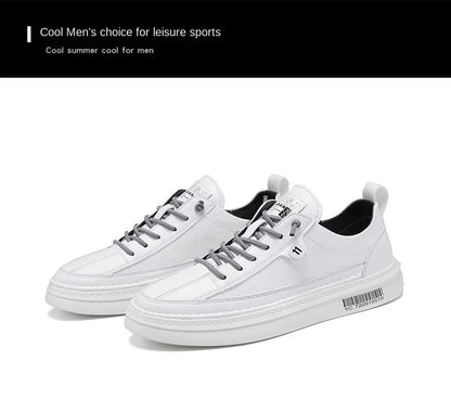 Novo casual masculino de couro: antiderrapante: moda confortável tênis, solado plano