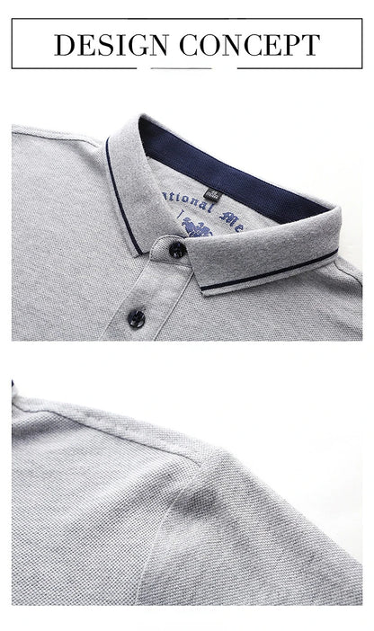 Camisa polo masculina: bordada, em algodão de luxo, casual com lapela e manga curta