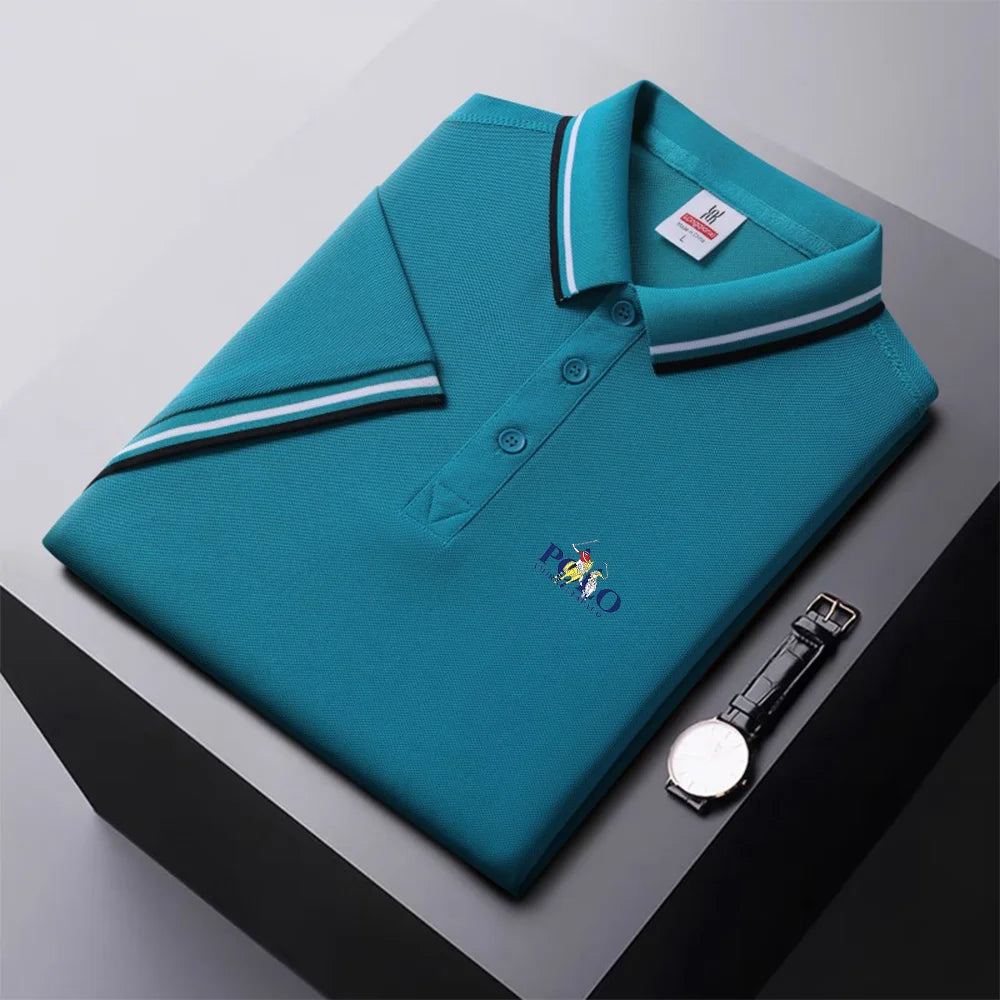 Camisa polo masculina, manga curta: com lapela de botão, simples, leve