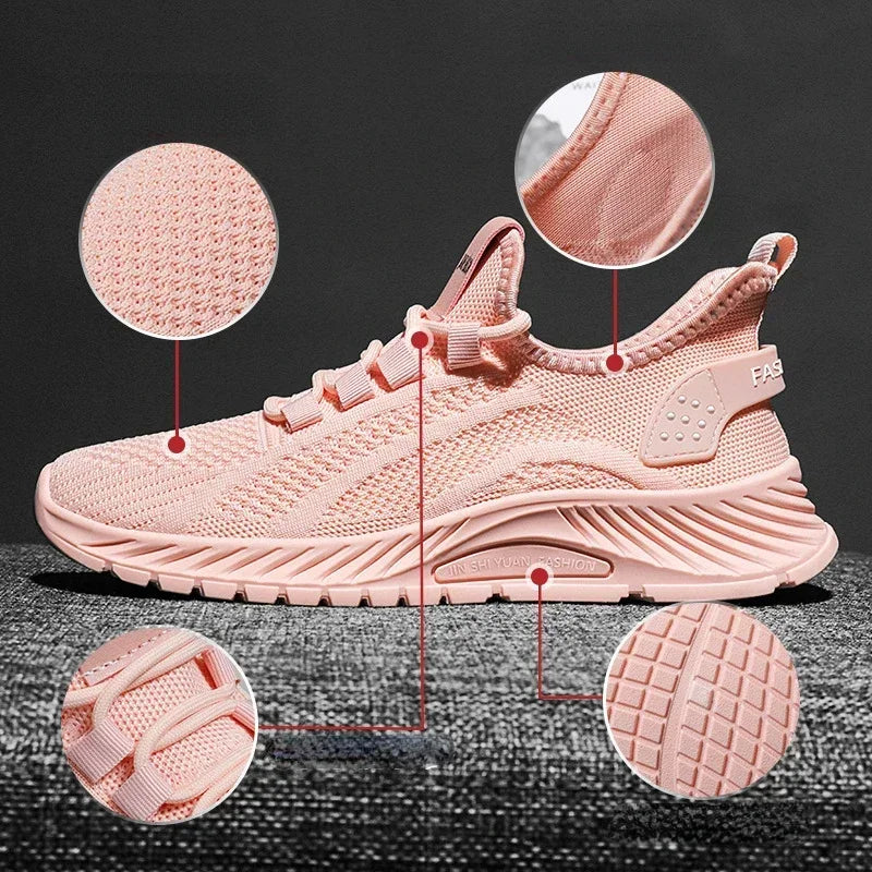 Tênis casual com designer feminino: esportivos, moda renda, de malha respirável.