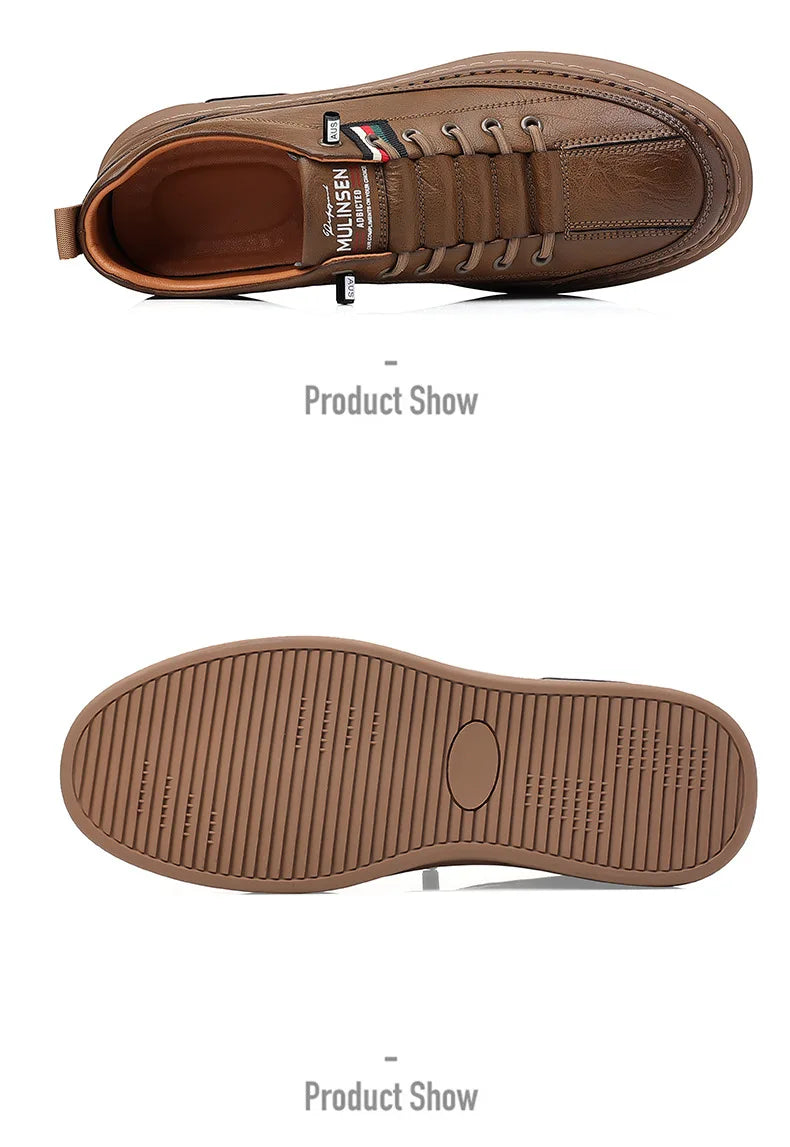 Novo Casual masculino: em couro, antiderrapante, impermeável, confortável, sola plana.