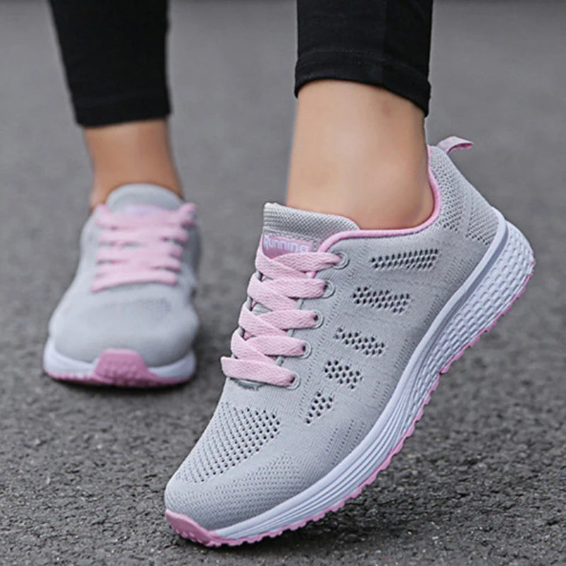 Tênis feminino moda casual: tênis com rendas, respiráveis.