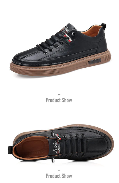 Novo Casual masculino: em couro, antiderrapante, impermeável, confortável, sola plana.