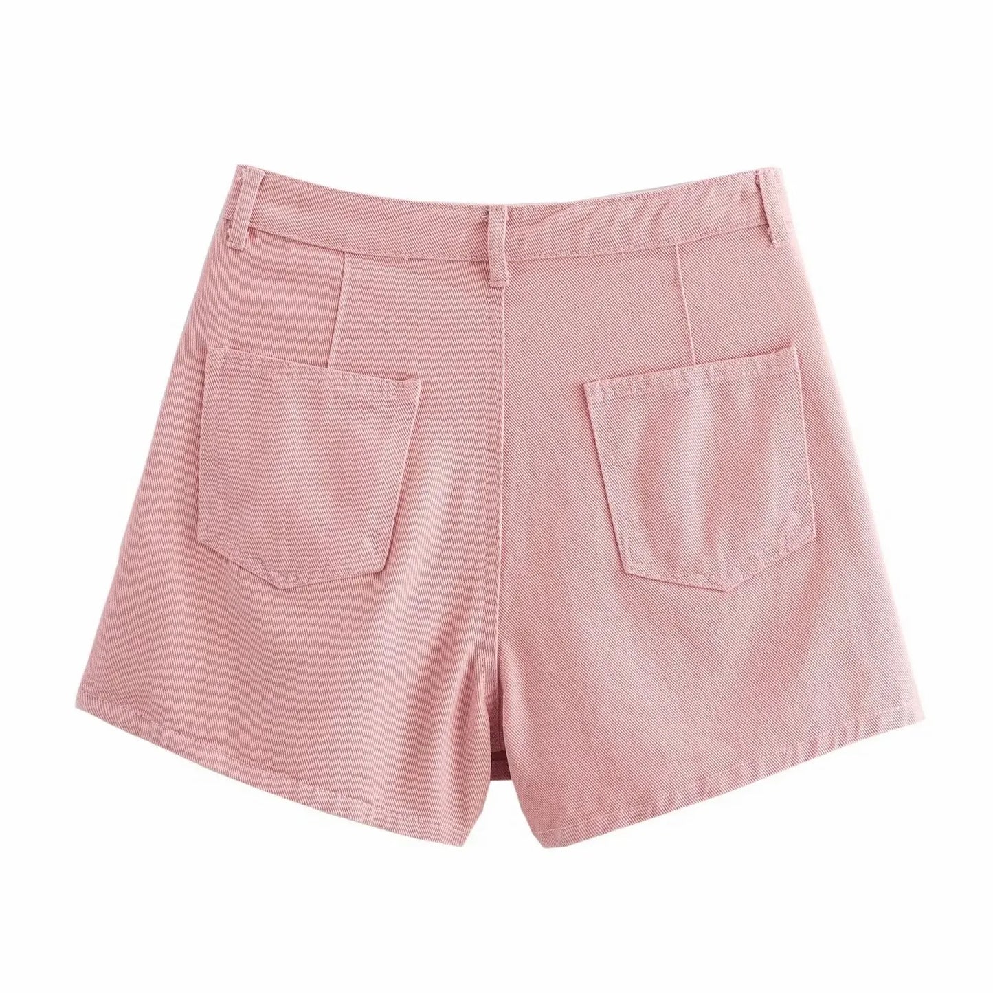 Conjuntos femininos em jeans: camisa gola com manga curta e bolso decoração +  shorts cintura média assimétrico