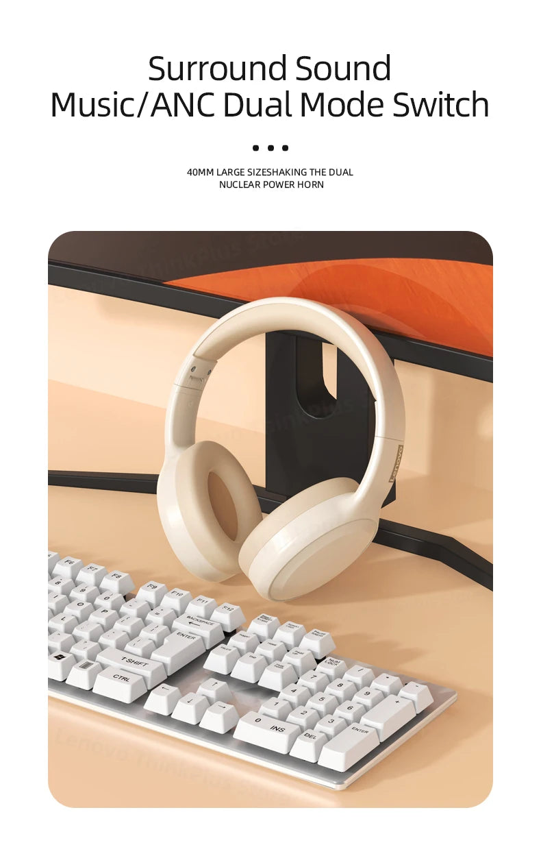 Fone de ouvido gamer Lenovo TH30 sem fio Bluetooth com som estéreo 360°,  esportivo de longa duração e baixa latência