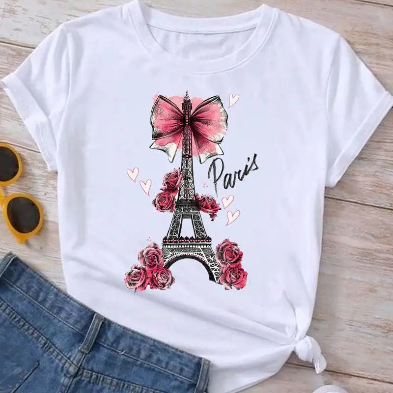 Fashion Clothes Summer Spring Flower 90s Tee Ladies Cartoon Clothing Short Sleeve Graphic T Shirt Women T-shirt Female Top