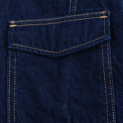 Conjunto feminina em jeans: camisa colarinho degotado com manga curta e bolso decoração + shorts cintura média assimétricos