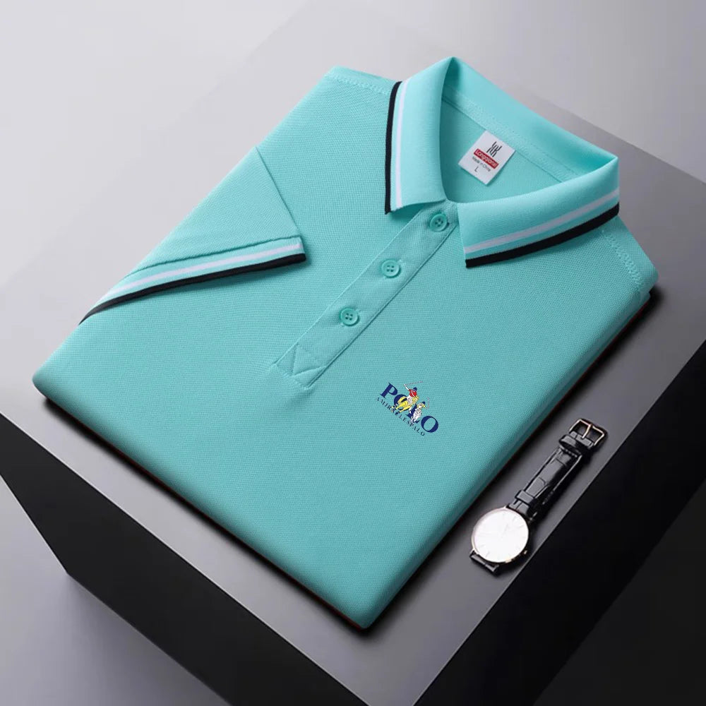 Camisa polo masculina, manga curta: com lapela de botão, simples, leve