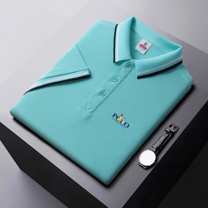 Camisa polo masculina, manga curta: com lapela de botão, simples, leve