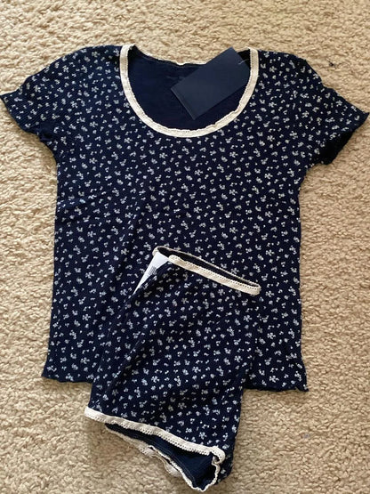 Stripes T-shirt Shorts 2 Pieces Sets Summer Short Sleeve Slim Three Buttons Crop Top Elastic Short Pant for Woman Sweet Y2k Set