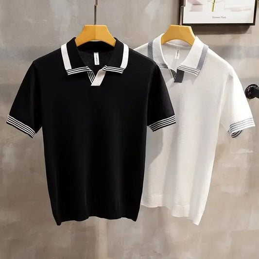 Camisa polo masculina Vintage: confortável, estilo verão, malha, com lapela de manga curta