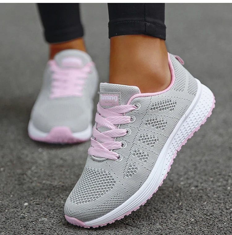 Tênis feminino moda casual: tênis com rendas, respiráveis.