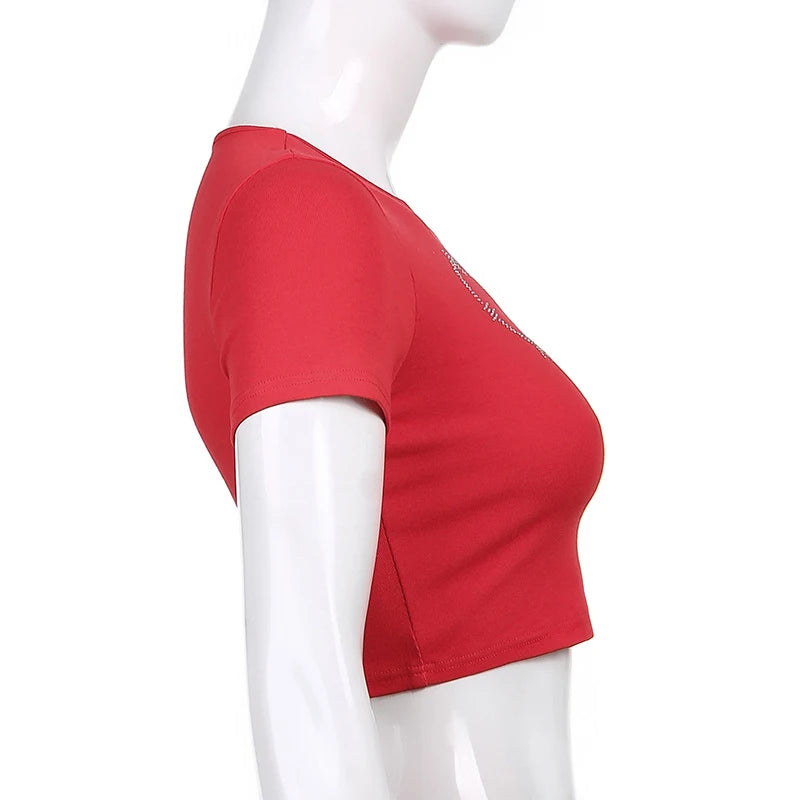 Y2K Women Backless Hollow Out T Shirt Sexy Bandage Crop Tops O-neck Tshirt Black Streetwear Short Sleeve Slim Bodycon T-shirt