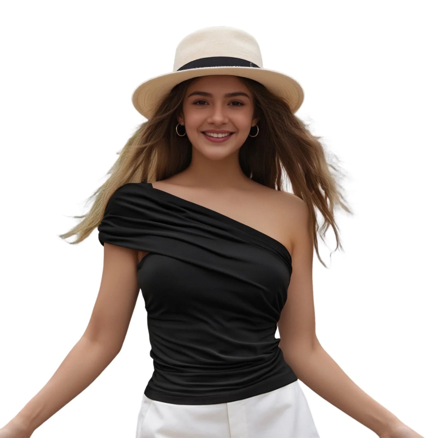 Women's Summer Sexy Slim Fit Crop Tops Short Sleeve One Shoulder Solid Color Sweet Short Basic T-shirts