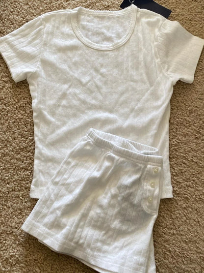 Stripes T-shirt Shorts 2 Pieces Sets Summer Short Sleeve Slim Three Buttons Crop Top Elastic Short Pant for Woman Sweet Y2k Set