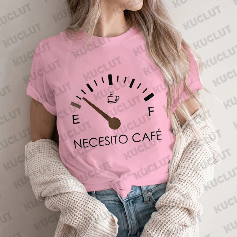 Spanish I Need Coffee Women T-Shirt Short Sleeve O-Neck Creative T Shirts Fashion Breathable Top Funny Casual Sport Tee T Shirt