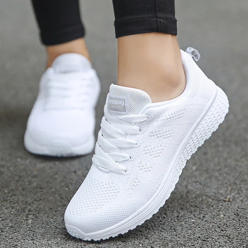 Tênis feminino moda casual: tênis com rendas, respiráveis.