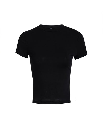 2024 Women's Clothing Y2K Style Solid Color Slim Fit Short-sleeved T-shirt