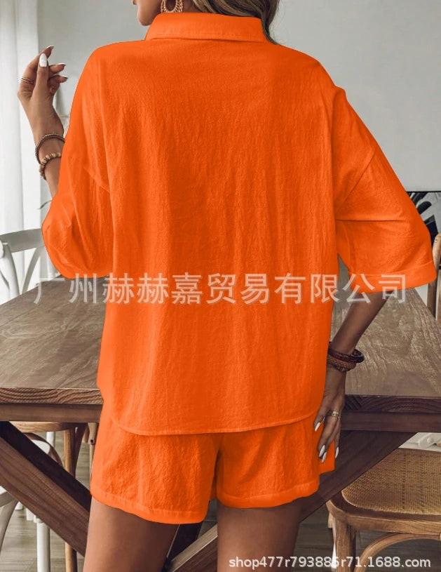 Women's Cotton and Linen Single Breasted Cardigan & Shorts Two-Piece Set 2024 Summer New Fashion Women Casual Shorts Outfits