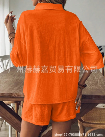 Women's Cotton and Linen Single Breasted Cardigan & Shorts Two-Piece Set 2024 Summer New Fashion Women Casual Shorts Outfits