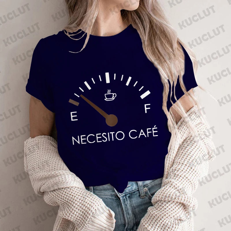 Spanish I Need Coffee Women T-Shirt Short Sleeve O-Neck Creative T Shirts Fashion Breathable Top Funny Casual Sport Tee T Shirt
